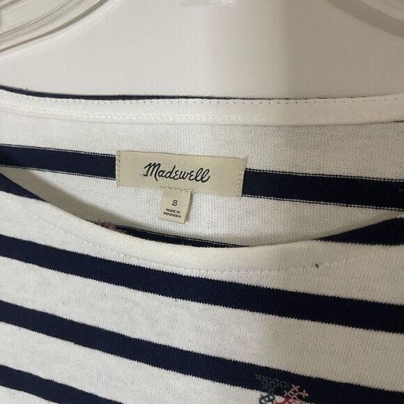 MADEWELL Navy stripe embroidered boxy cut shirt size small - Picture 4 of 6
